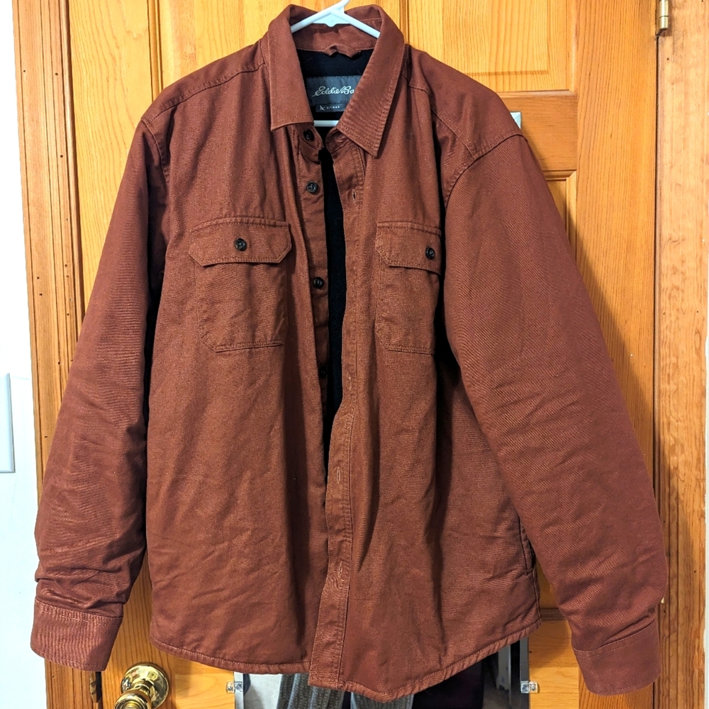Rusty-brown Eddie Bauer Flannel/Fleece-lined Overshirt, Size L